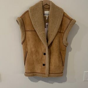 Avec Les Filles Camel Suede-Look Sleeveless Shearling Vest
